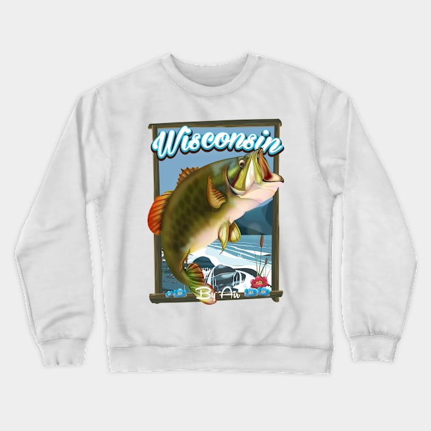 Wisconsin fishing travel poster Crewneck Sweatshirt by nickemporium1